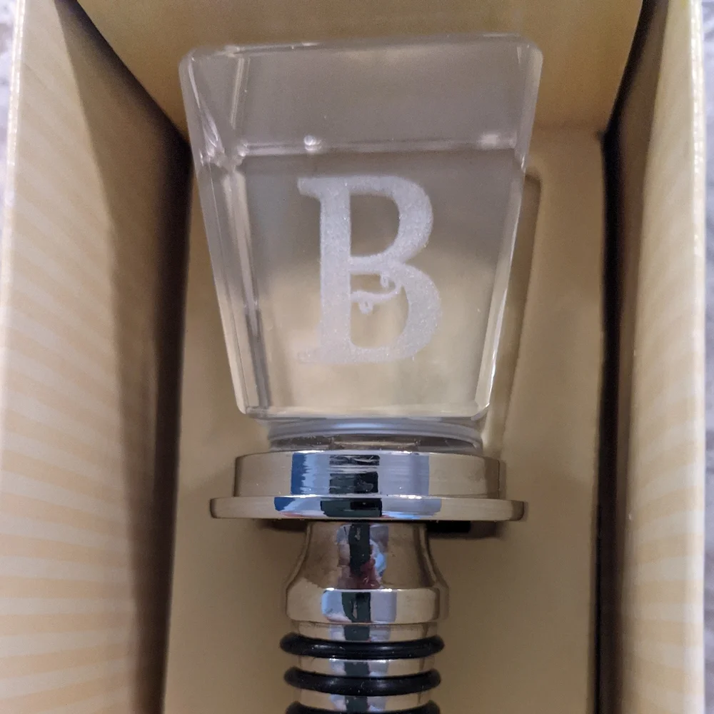 NEW Cypress Home Wine Stopper Monogram B Silver Box Gift Idea Acrylic